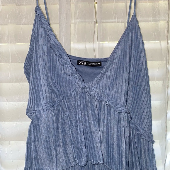 ZARA Ruffle Dress Light Blue Medium - Picture 9 of 10